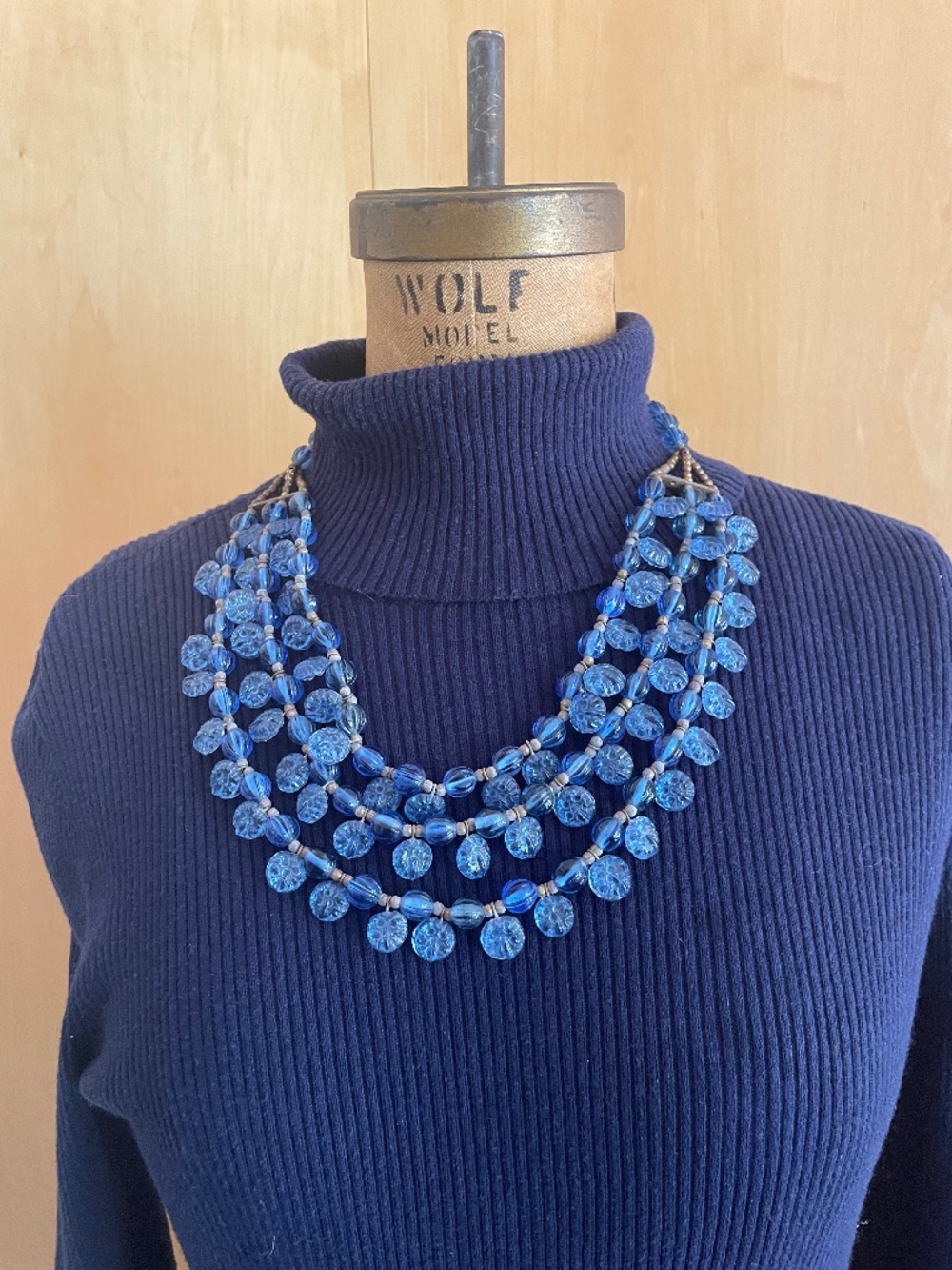 Vintage Multi-Strand Blue Glass Necklace - "Blue Beauty"